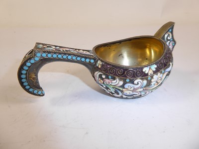 Lot 2093 - A Continental Silver and Enamel Kovsh