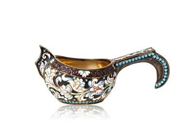 Lot 2093 - A Continental Silver and Enamel Kovsh