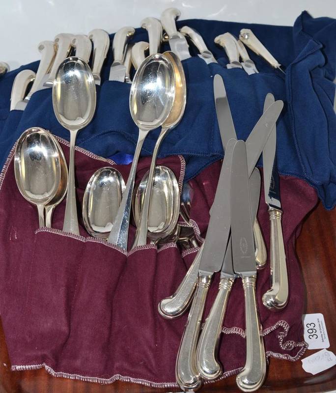 Lot 393 - # Silver plated flatware, stamped George Butler, Sheffield, comprising knives with pistol...