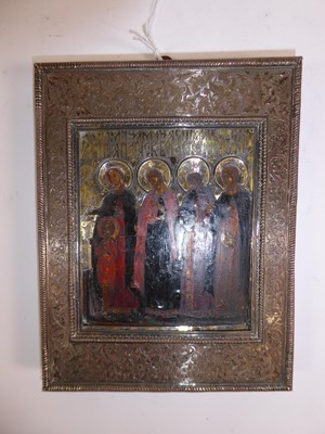 Lot 2042 - A Russian Parcel-Gilt Silver Mounted Icon