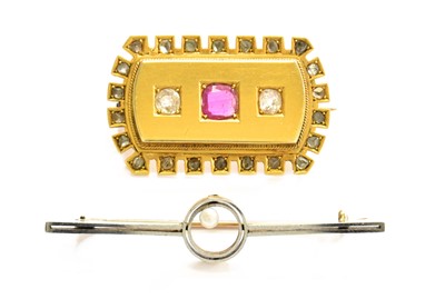 Lot 185 - A Ruby and Diamond Brooch, unmarked, length...