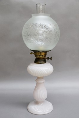 Lot 113 - A Victorian Oil Lamp, with etched glass shade...