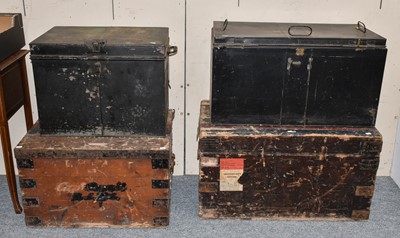 Lot 1336 - Two Metal Bound Wooden Travelling Trunks A Tin...