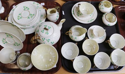 Lot 18 - A Collection of Belleek Tea Wares, with green...