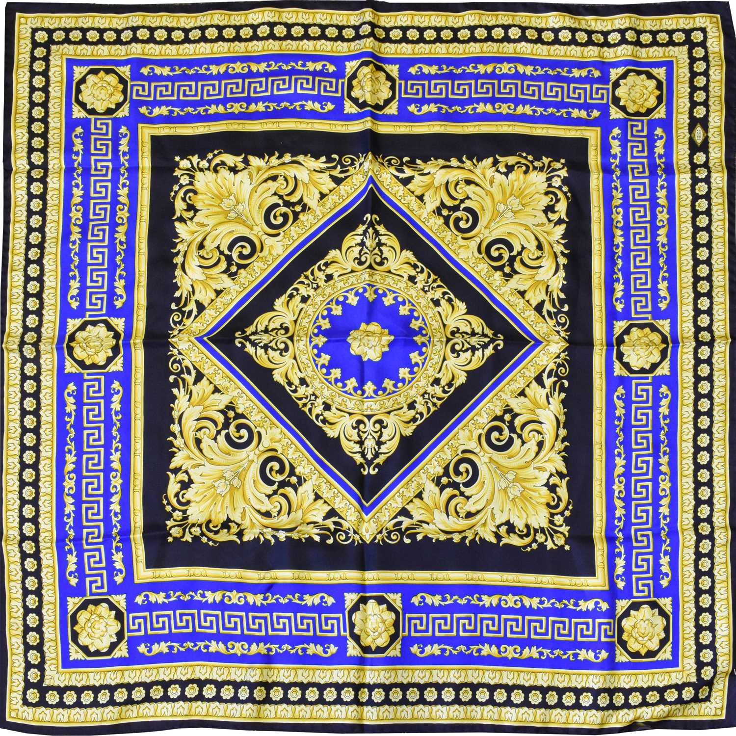 Lot 5072 - Atelier Versace Silk Scarf in blue, black and...