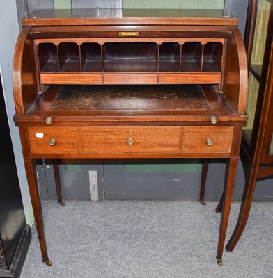 Lot 1242 - An Edwardian Inlaid Mahogany Cylinder Bureau,...