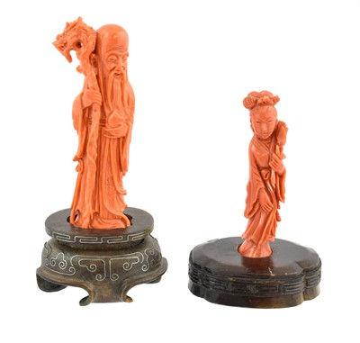 Lot 323 - A Chinese Carved Coral Figure of Shoulao, 19th...