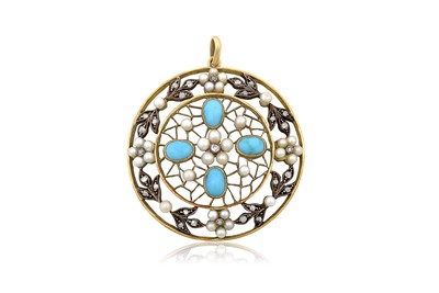 Lot 2376 - A Turquoise, Diamond and Pearl Pendant the...