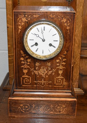 Lot 1382 - A Rosewood Inlaid Striking Mantel Clock, mid...