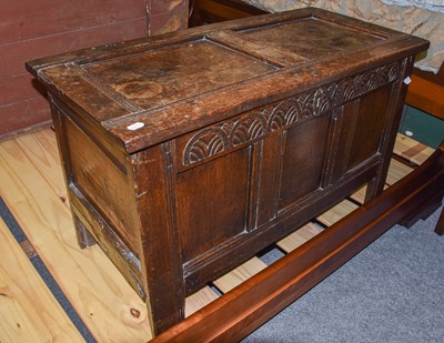 Lot 1261 - An Oak Three Panel Coffer, 18th century, with...