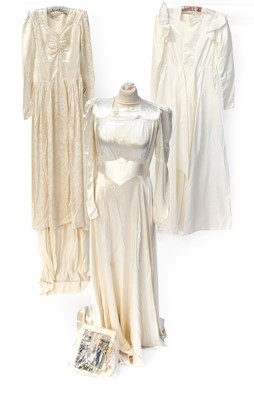 Lot 2041 - Three Circa 1930-40s Wedding Dresses...