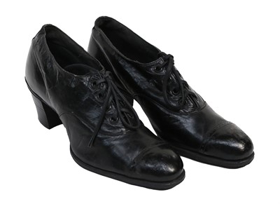 Lot 2049 - Pair of Edwardian Black Leather Heeled Shoes,...