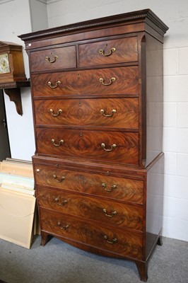 Lot 1246 - A George III Mahogany Chest on Chest, fitted...