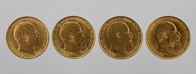 Lot 343 - 4 x Edward VII, Half Sovereigns: 1907, 1908,...