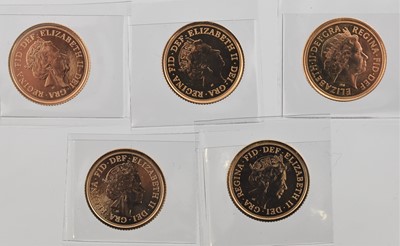 Lot 384 - 5 x Elizabeth II, Half Sovereigns: 2006, 2016,...