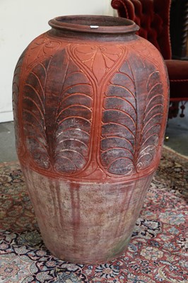 Lot 314 - A Large Terracotta Urn, with carved decoration,...