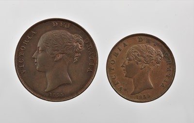 Lot 437 - 2 x Victoria 'Young Head' AE 1854, comprising:...