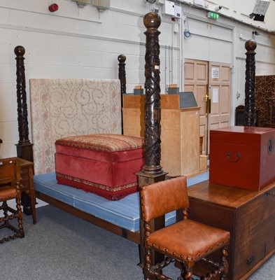 Lot 1309 - A Four Poster Bed, the uprights ornately...