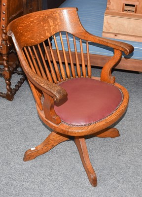 Lot 1313 - An Oak Swivel Desk Chair, early 20th century