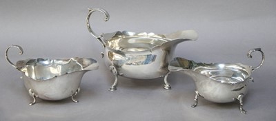 Lot 182 - Three Various Silver Sauceboats, each oval and...