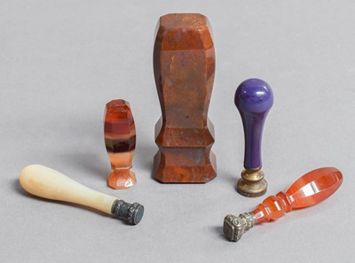 Lot 165 - Five Agate Desk Seals, including banded agate,...