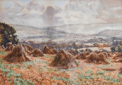 Lot 1062 - John Dobby Walker (1863-1925) Corn stooks ...