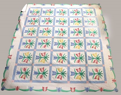 Lot 2113 - Circa 1935 American Patchwork Quilt of Tulips,...