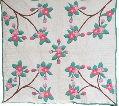 Lot 2004 - Circa 1935 Canadian Blossoms Pattern Quilt,...