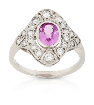 Lot 2326 - An Art Deco Style Pink Sapphire and Diamond Cluster Ring