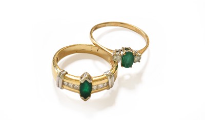 Lot 48 - A 9 Carat Gold Emerald and Diamond Three Stone...