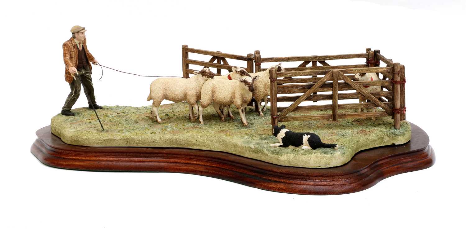 Lot 1072 - Border Fine Arts 'Anxious Moment' (Penning Sheep)