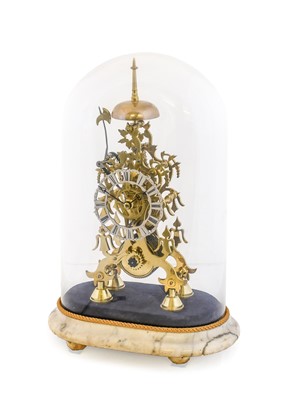 Lot 380 - A Brass Passing Strike Skeleton Mantel Clock,...