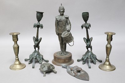 Lot 237 - A Pair of Patinated Bronze Candlesticks, late...