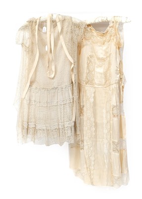 Lot 2040 - Circa 1920s Cream Lace Wedding Dress and...