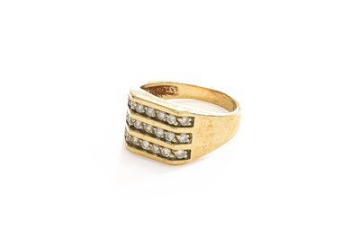 Lot 33 - A 9 Carat Gold Triple Row Diamond Ring, finger...