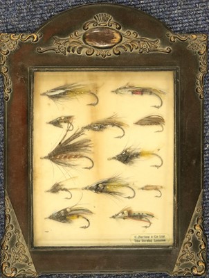 Lot 76 - An Oak Framed display of Forty Two Salmon Flies