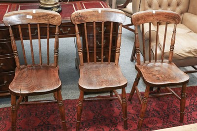 Lot 1165 - A Set of Six Ash and Elm Spindle Back Kitchen...