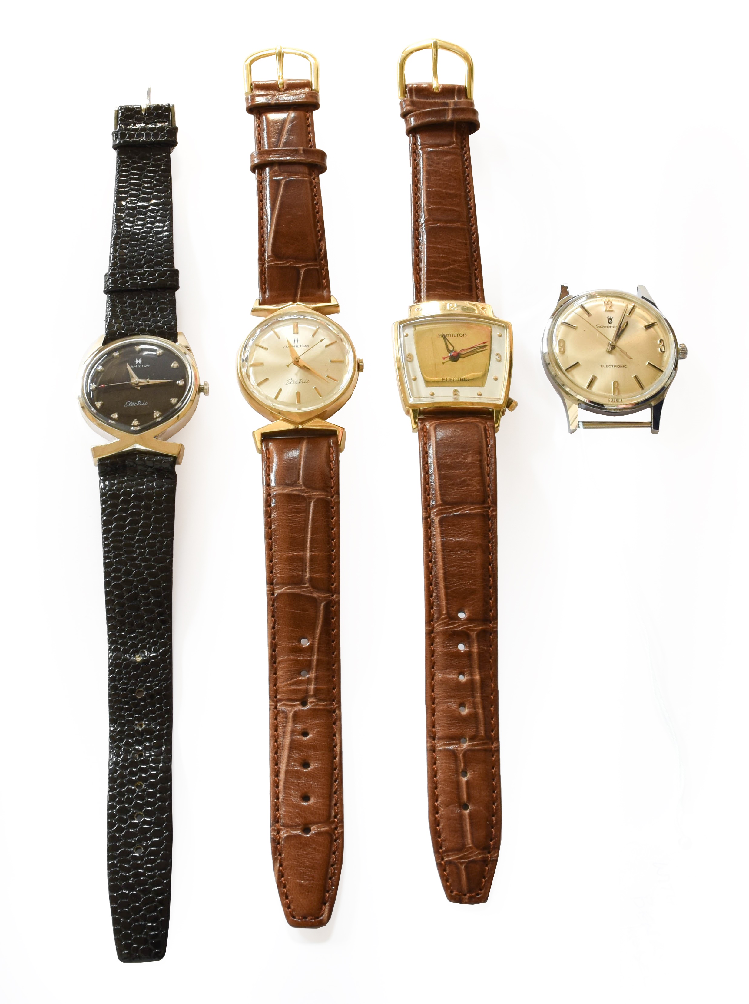 Lot 2 Four Electric Wristwatches, Three by Hamilton