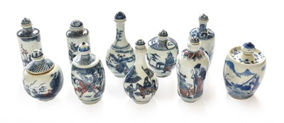 Lot 13 - Ten 20th Century Chinese Blue and White Snuff...
