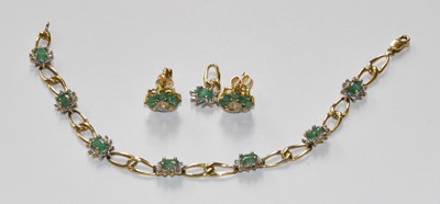 Lot 58 - A 9 Carat Gold Emerald and Diamond Bracelet,...