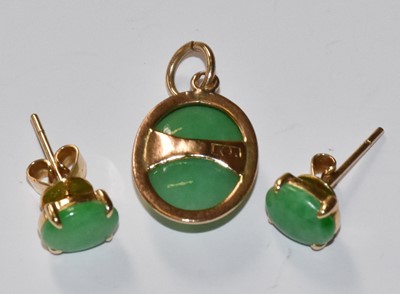 Lot 90 - A Jade Pendant, stamped '14K', length 2.3cm;...