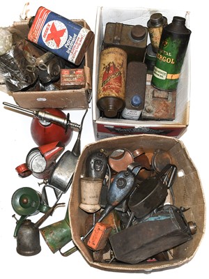 Lot 49 - ~ Three Boxes of Vintage Oil Tins, Pourers and...