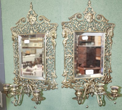 Lot 1286 - A Pair of Brass Girandole Mirrors, early 20th...