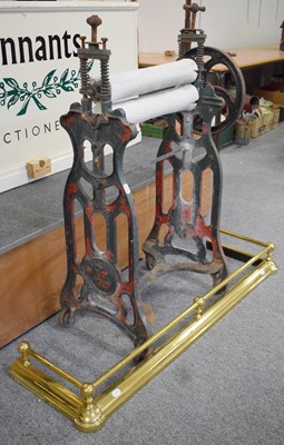 Lot 1108 - A Brass Fire Fender, together with a cast iron...