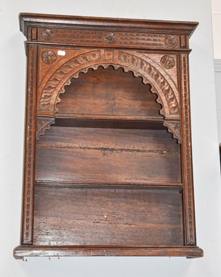 Lot 1282 - A 18th Century Oak Hanging Shelf, moulded...