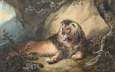 Lot 1004 - William Huggins (1820-1884) Recumbent lion in...