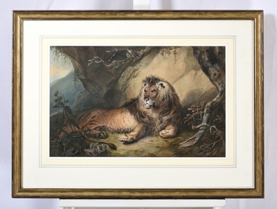 Lot 1004 - William Huggins (1820-1884) Recumbent lion in...