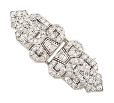 Lot 2279 - An Art Deco Diamond Double Clip Brooch