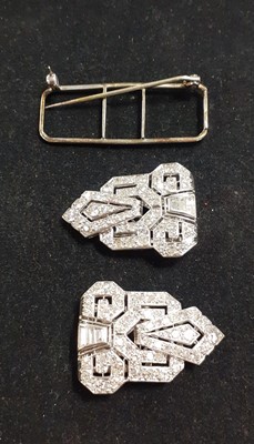 Lot 2279 - An Art Deco Diamond Double Clip Brooch
