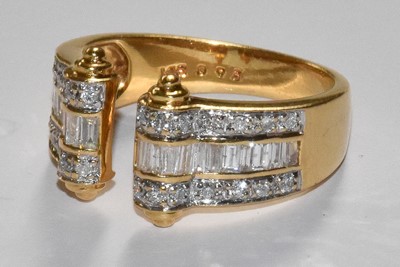 Lot 89 - An 18 Carat Gold Diamond Cuff Ring, the yellow...